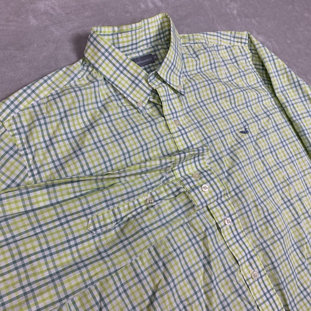 Southern Marsh Shirt Mens Medium Green Plaid Long Sleeve Button Down Cotton